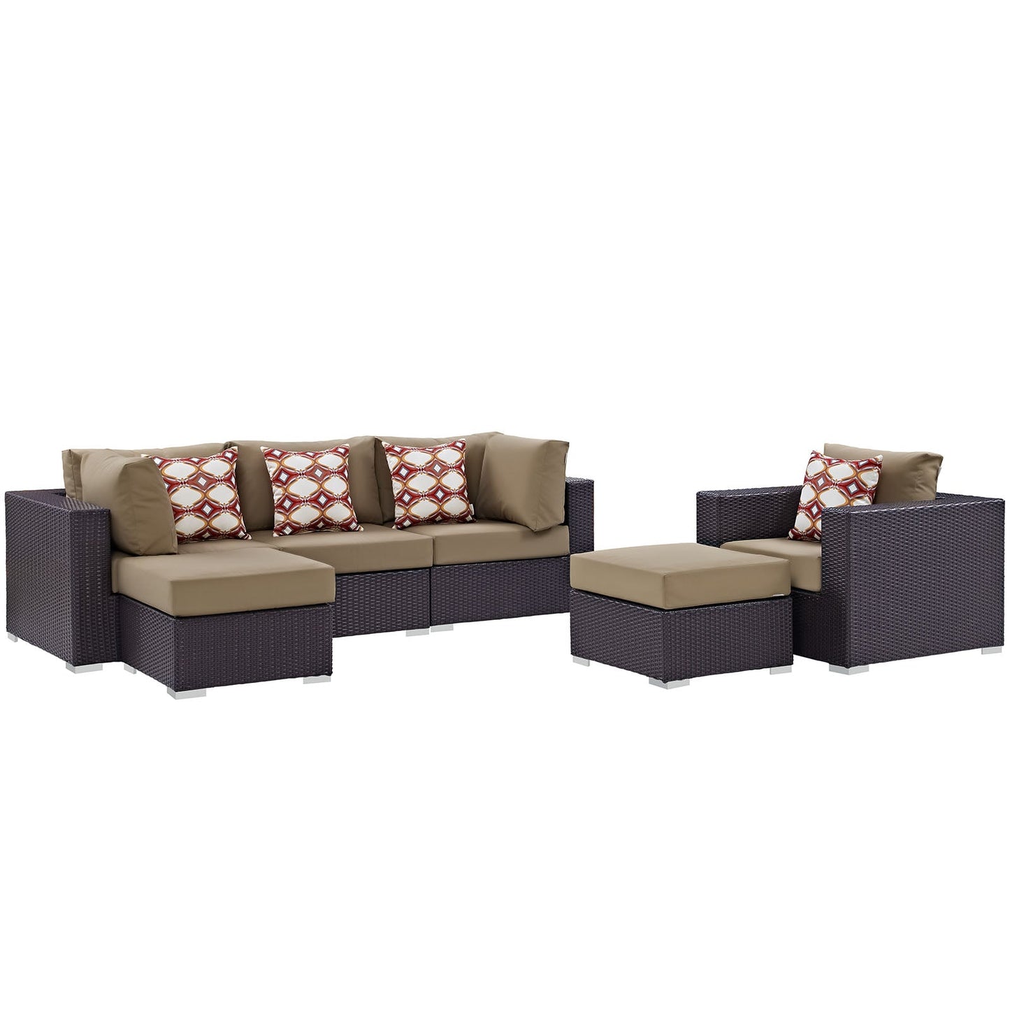 Modway Convene 6 Piece Outdoor Patio Sectional Set | Outdoor Sofas, Loveseats & Sectionals | 