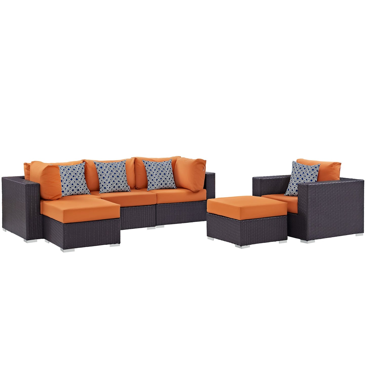 Modway Convene 6 Piece Outdoor Patio Sectional Set | Outdoor Sofas, Loveseats & Sectionals | 