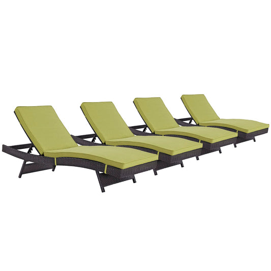 Modway Convene Chaise Outdoor Patio - Set of 4 | Outdoor Recliners & Lounge Chairs | 