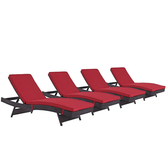 Modway Convene Chaise Outdoor Patio - Set of 4 | Outdoor Recliners & Lounge Chairs | 