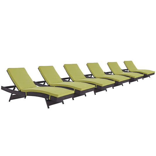 Modway Convene Chaise Outdoor Patio - Set of 6 | Outdoor Recliners & Lounge Chairs | 