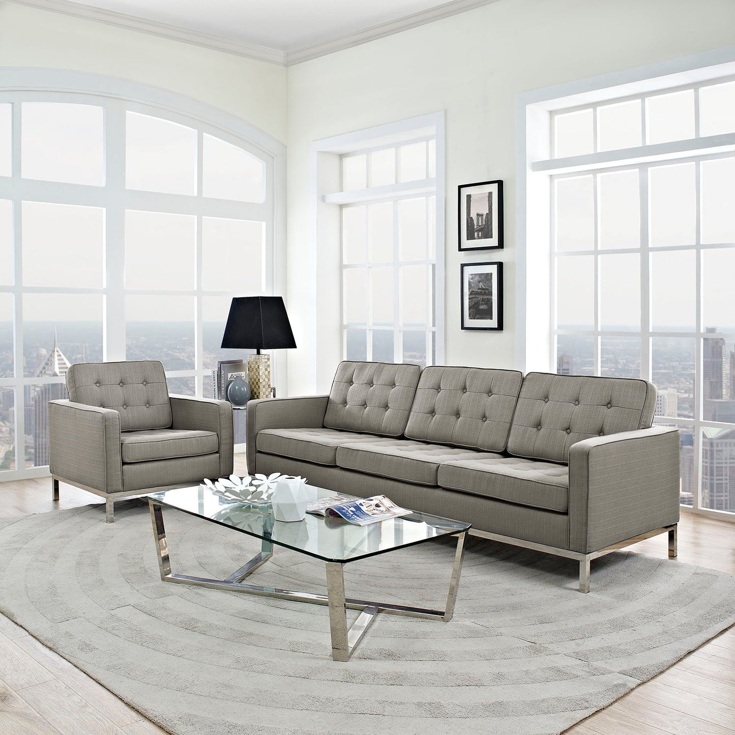Loft 2 Piece Upholstered Fabric Sofa and Armchair Set By Modway - EEI-2443 | Armchairs