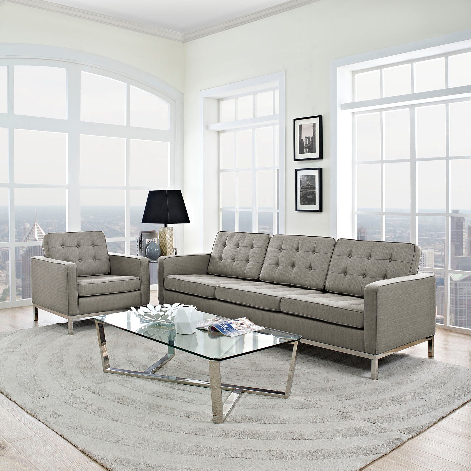 Loft 2 Piece Upholstered Fabric Sofa and Armchair Set By Modway - EEI-2443 | Armchairs