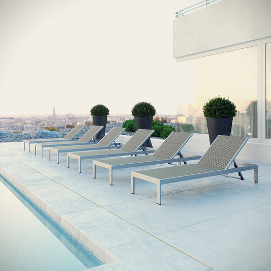Modway EEI-2479 Shore Set of 6 Outdoor Patio Aluminum Chaise - Silver Gray | Outdoor Recliners & Lounge Chairs