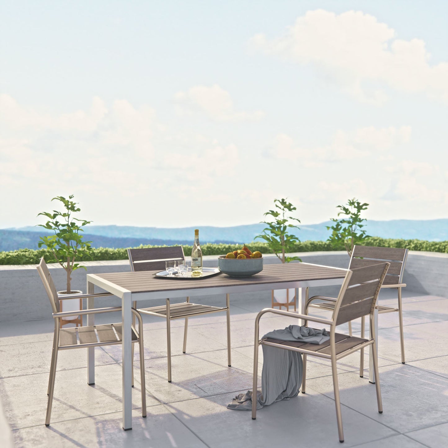 Modway EEI-2481 Shore 5 Piece Outdoor Patio Aluminum Dining Set - Silver Gray | Dining Sets
