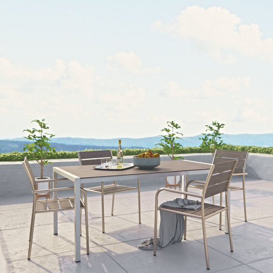 Modway EEI-2481 Shore 5 Piece Outdoor Patio Aluminum Dining Set - Silver Gray | Dining Sets