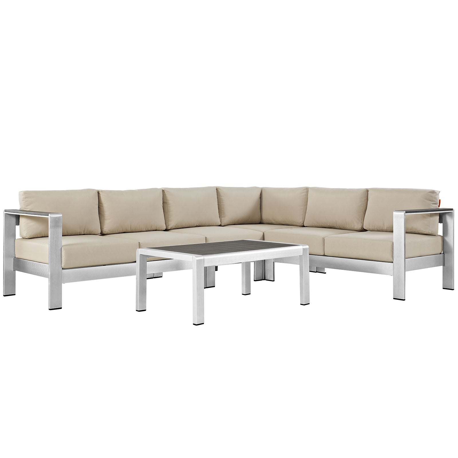 Modway EEI-2557 Shore 5 Piece Outdoor Patio Aluminum Sectional Sofa Set | Outdoor Sofas, Loveseats & Sectionals | 