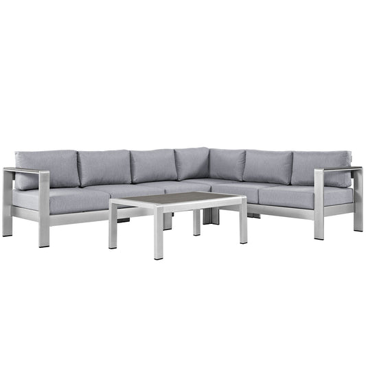 Modway EEI-2557 Shore 5 Piece Outdoor Patio Aluminum Sectional Sofa Set | Outdoor Sofas, Loveseats & Sectionals | 