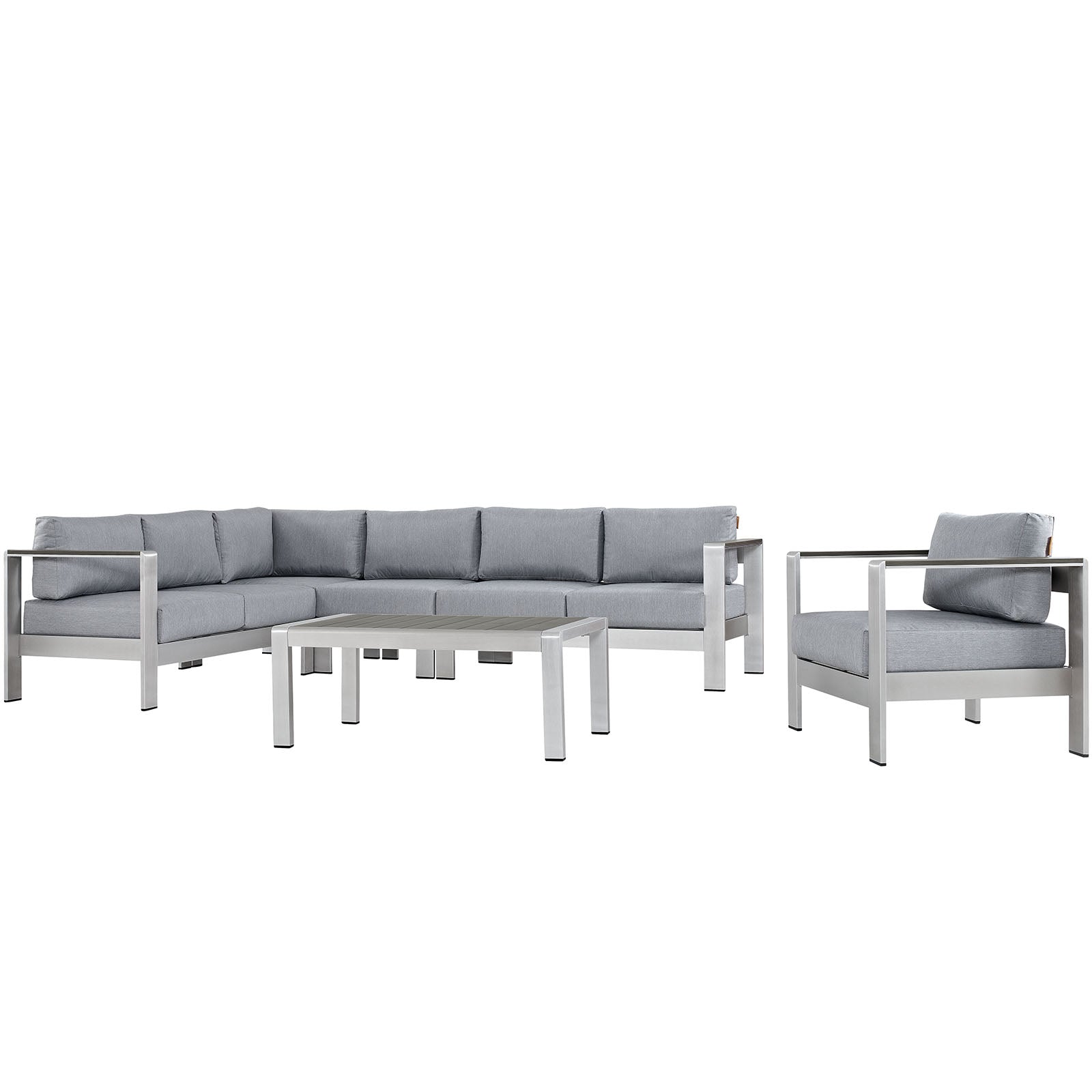 Modway EEI-2558 Shore 6 Piece Outdoor Patio Aluminum Sectional Sofa Set | Outdoor Sofas, Loveseats & Sectionals | 