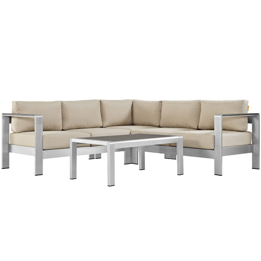 Modway EEI-2559 Shore 4 Piece Outdoor Patio Aluminum Sectional Sofa Set | Outdoor Sofas, Loveseats & Sectionals | 