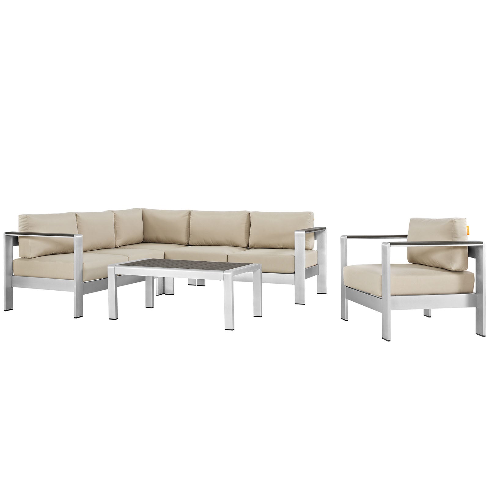 Modway EEI-2560 Shore 5 Piece Outdoor Patio Aluminum Sectional Sofa Set | Outdoor Sofas, Loveseats & Sectionals | 