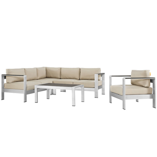 Modway EEI-2560 Shore 5 Piece Outdoor Patio Aluminum Sectional Sofa Set | Outdoor Sofas, Loveseats & Sectionals | 