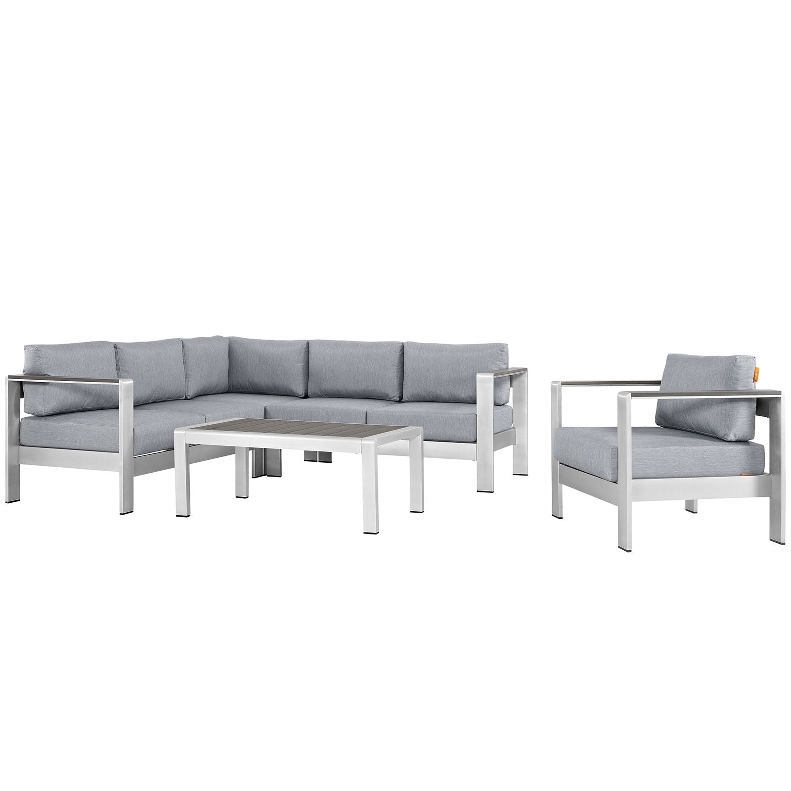 Modway EEI-2560 Shore 5 Piece Outdoor Patio Aluminum Sectional Sofa Set | Outdoor Sofas, Loveseats & Sectionals | 