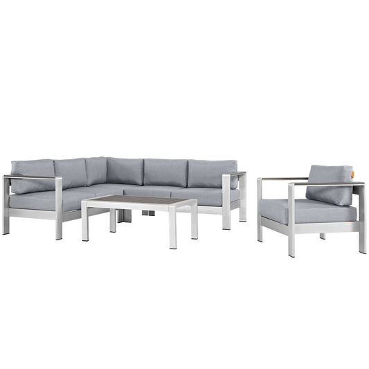 Modway EEI-2560 Shore 5 Piece Outdoor Patio Aluminum Sectional Sofa Set | Outdoor Sofas, Loveseats & Sectionals | 
