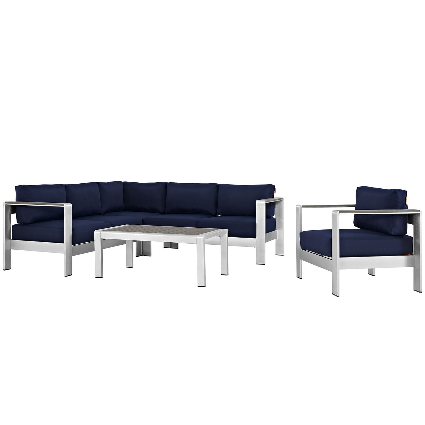 Modway EEI-2560 Shore 5 Piece Outdoor Patio Aluminum Sectional Sofa Set | Outdoor Sofas, Loveseats & Sectionals | 