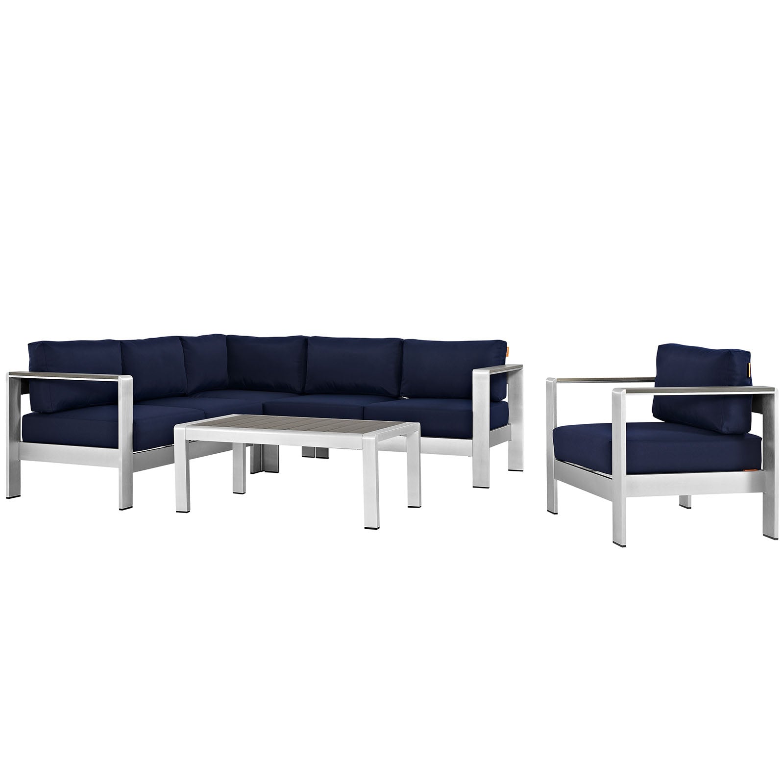 Modway EEI-2560 Shore 5 Piece Outdoor Patio Aluminum Sectional Sofa Set | Outdoor Sofas, Loveseats & Sectionals | 