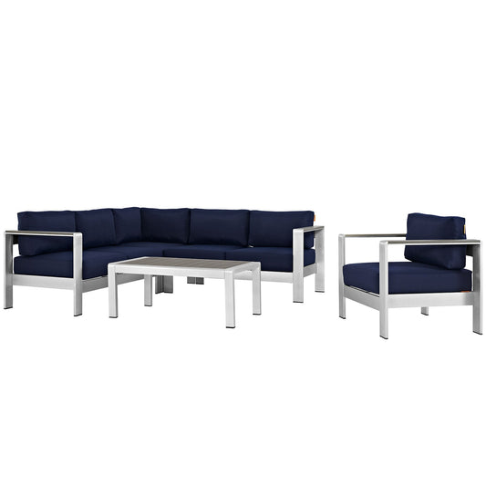 Modway EEI-2560 Shore 5 Piece Outdoor Patio Aluminum Sectional Sofa Set | Outdoor Sofas, Loveseats & Sectionals | 