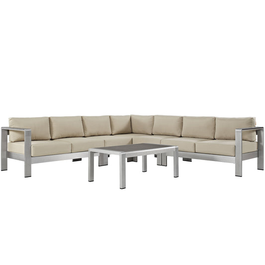 Modway EEI-2561 Shore 6 Piece Outdoor Patio Aluminum Sectional Sofa Set | Outdoor Sofas, Loveseats & Sectionals | 