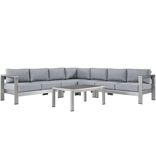Modway EEI-2561 Shore 6 Piece Outdoor Patio Aluminum Sectional Sofa Set | Outdoor Sofas, Loveseats & Sectionals | 