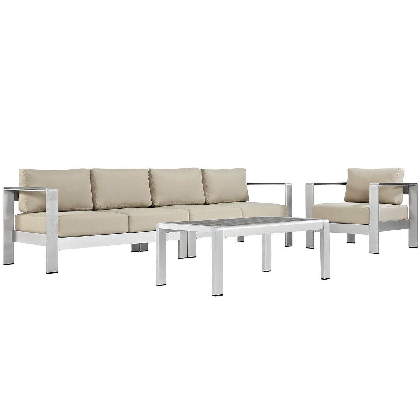 Modway EEI-2563 Shore 4 Piece Outdoor Patio Aluminum Sectional Sofa Set | Outdoor Sofas, Loveseats & Sectionals | 