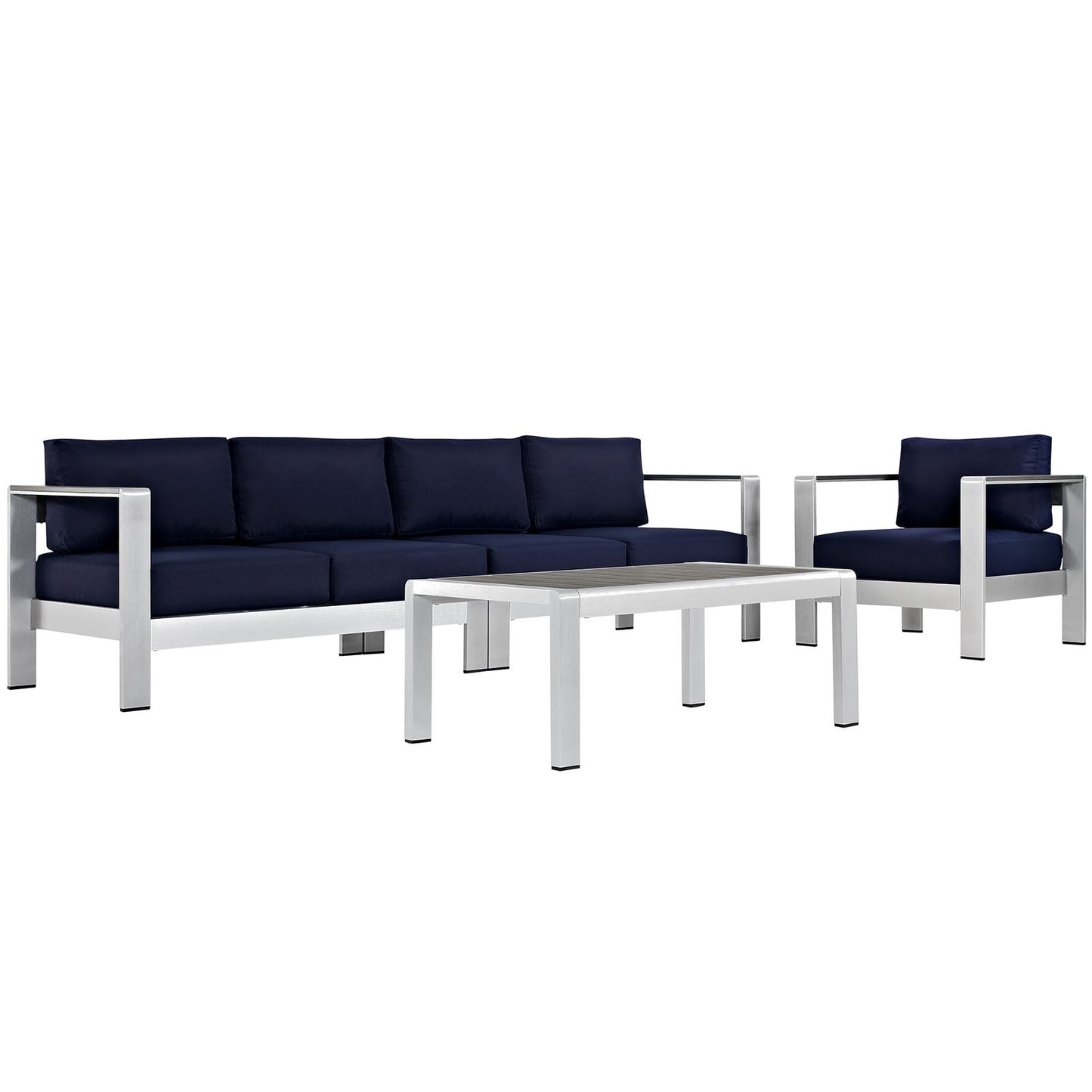 Modway EEI-2563 Shore 4 Piece Outdoor Patio Aluminum Sectional Sofa Set | Outdoor Sofas, Loveseats & Sectionals | 