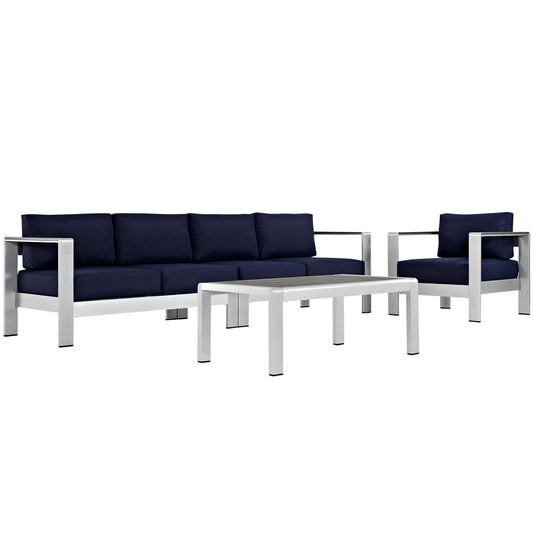Modway EEI-2563 Shore 4 Piece Outdoor Patio Aluminum Sectional Sofa Set | Outdoor Sofas, Loveseats & Sectionals | 