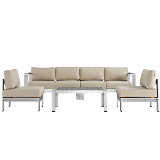 Modway EEI-2564 Shore 5 Piece Outdoor Patio Aluminum Sectional Sofa Set | Outdoor Sofas, Loveseats & Sectionals | 