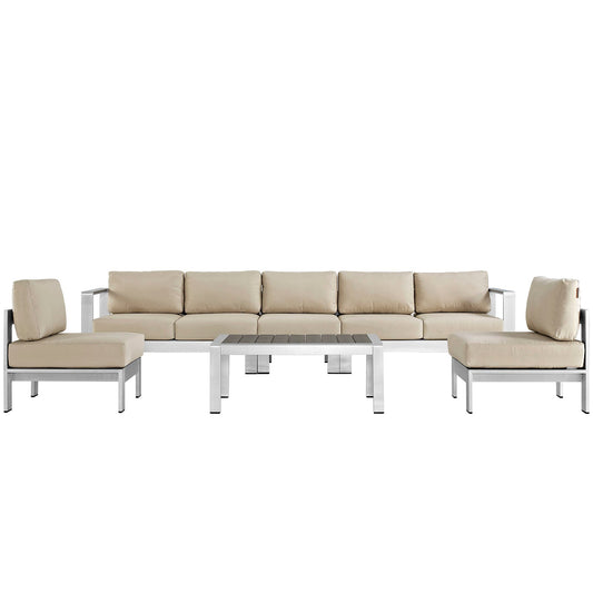 Modway EEI-2565 Shore 6 Piece Outdoor Patio Aluminum Sectional Sofa Set | Outdoor Sofas, Loveseats & Sectionals | 