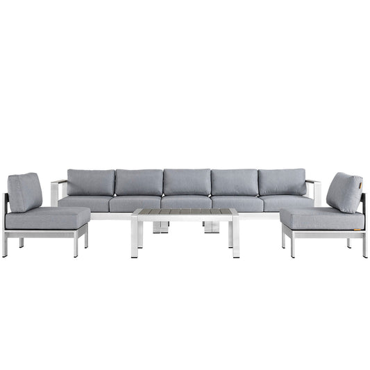 Modway EEI-2565 Shore 6 Piece Outdoor Patio Aluminum Sectional Sofa Set | Outdoor Sofas, Loveseats & Sectionals | 