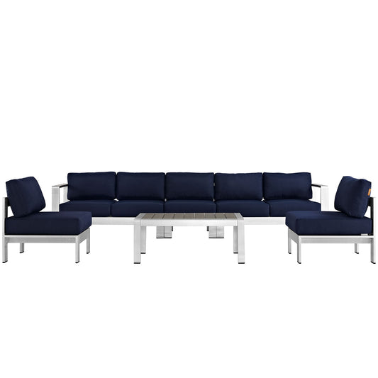 Modway EEI-2565 Shore 6 Piece Outdoor Patio Aluminum Sectional Sofa Set | Outdoor Sofas, Loveseats & Sectionals | 