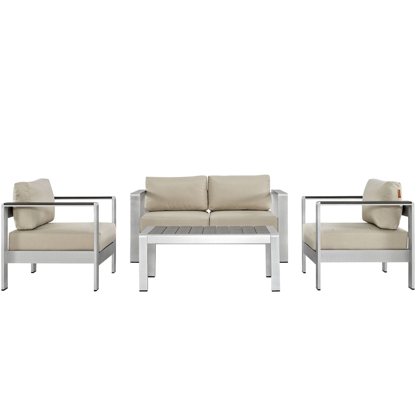 Modway EEI-2567 Shore 4 Piece Outdoor Patio Aluminum Sectional Sofa Set | Outdoor Sofas, Loveseats & Sectionals | 