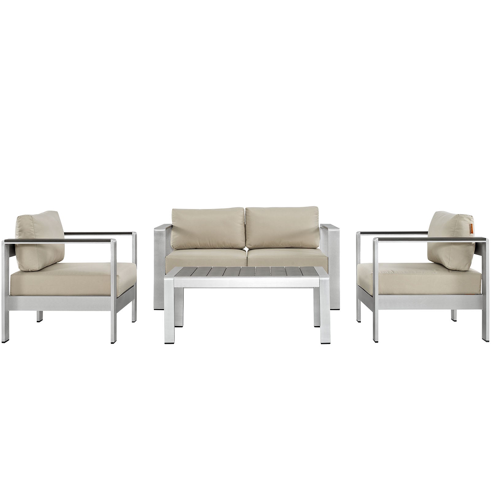 Modway EEI-2567 Shore 4 Piece Outdoor Patio Aluminum Sectional Sofa Set | Outdoor Sofas, Loveseats & Sectionals | 