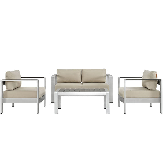 Modway EEI-2567 Shore 4 Piece Outdoor Patio Aluminum Sectional Sofa Set | Outdoor Sofas, Loveseats & Sectionals | 