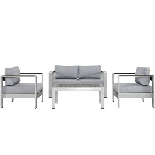 Modway EEI-2567 Shore 4 Piece Outdoor Patio Aluminum Sectional Sofa Set | Outdoor Sofas, Loveseats & Sectionals | 