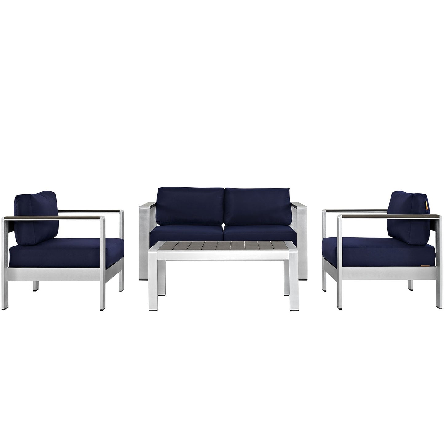Modway EEI-2567 Shore 4 Piece Outdoor Patio Aluminum Sectional Sofa Set | Outdoor Sofas, Loveseats & Sectionals | 