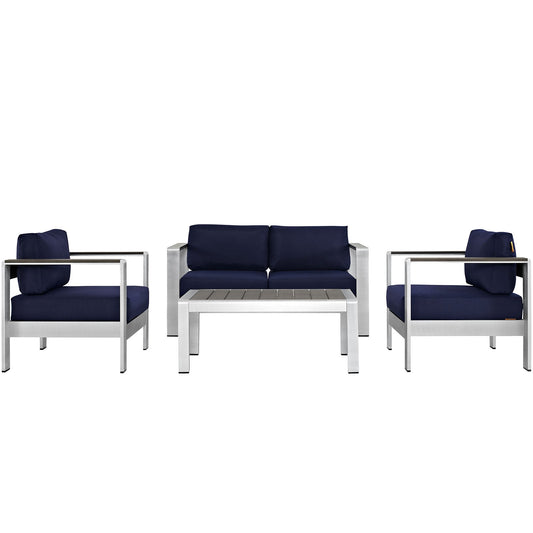 Modway EEI-2567 Shore 4 Piece Outdoor Patio Aluminum Sectional Sofa Set | Outdoor Sofas, Loveseats & Sectionals | 