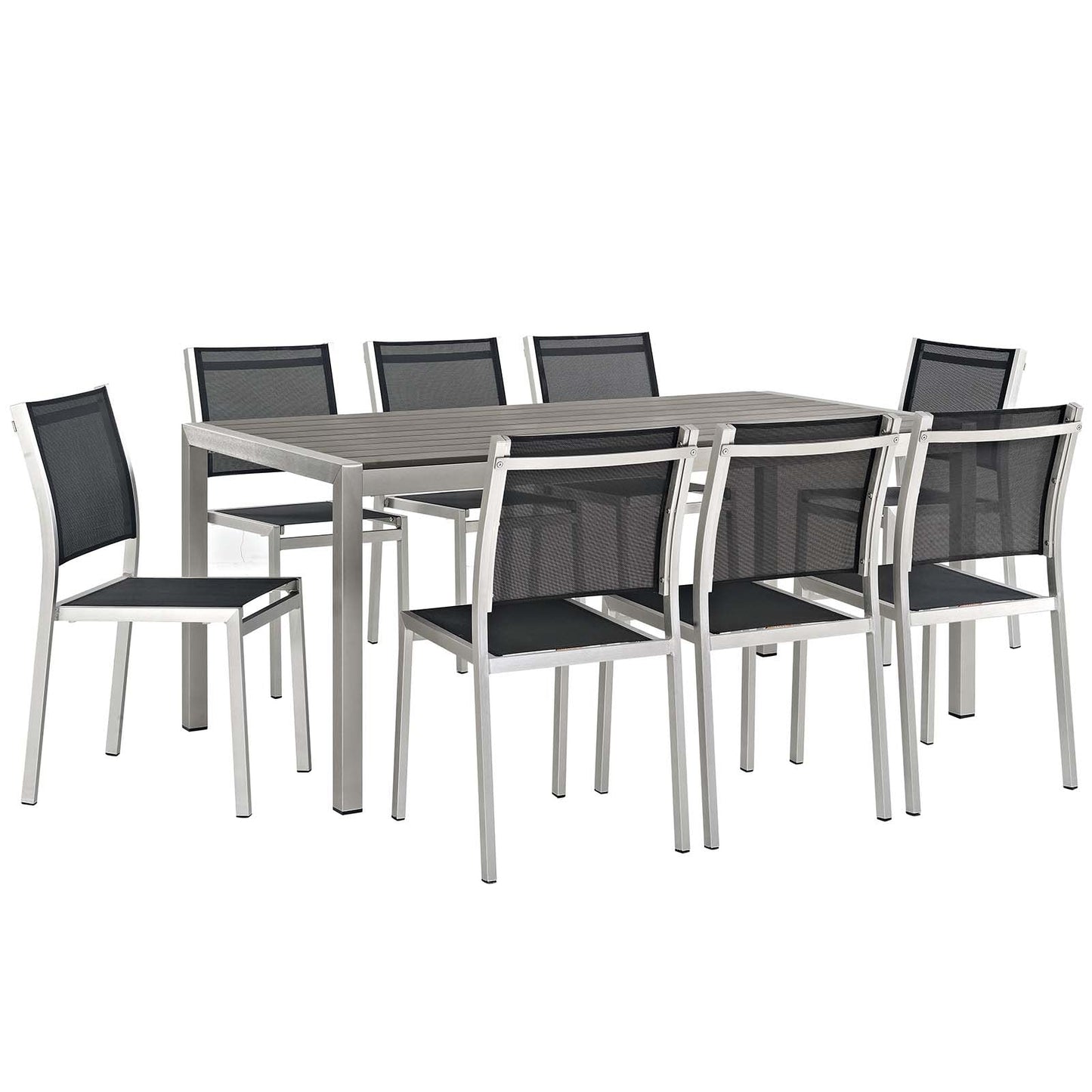 Modway Shore 9 Piece Outdoor Patio Aluminum Dining Set - Silver Black | Dining Sets | Modishstore