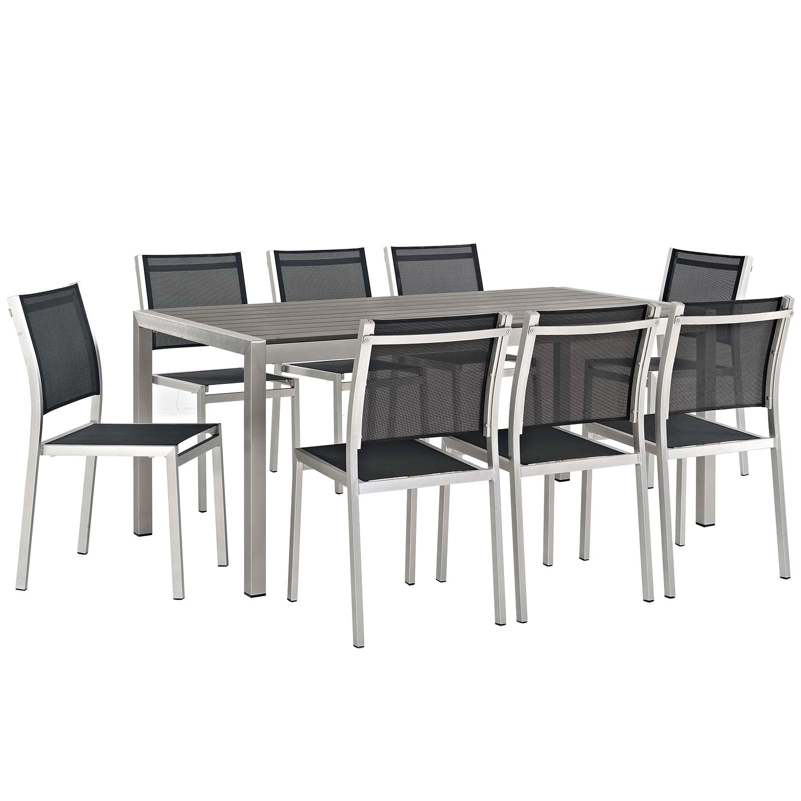 Modway Shore 9 Piece Outdoor Patio Aluminum Dining Set - Silver Black | Dining Sets | Modishstore