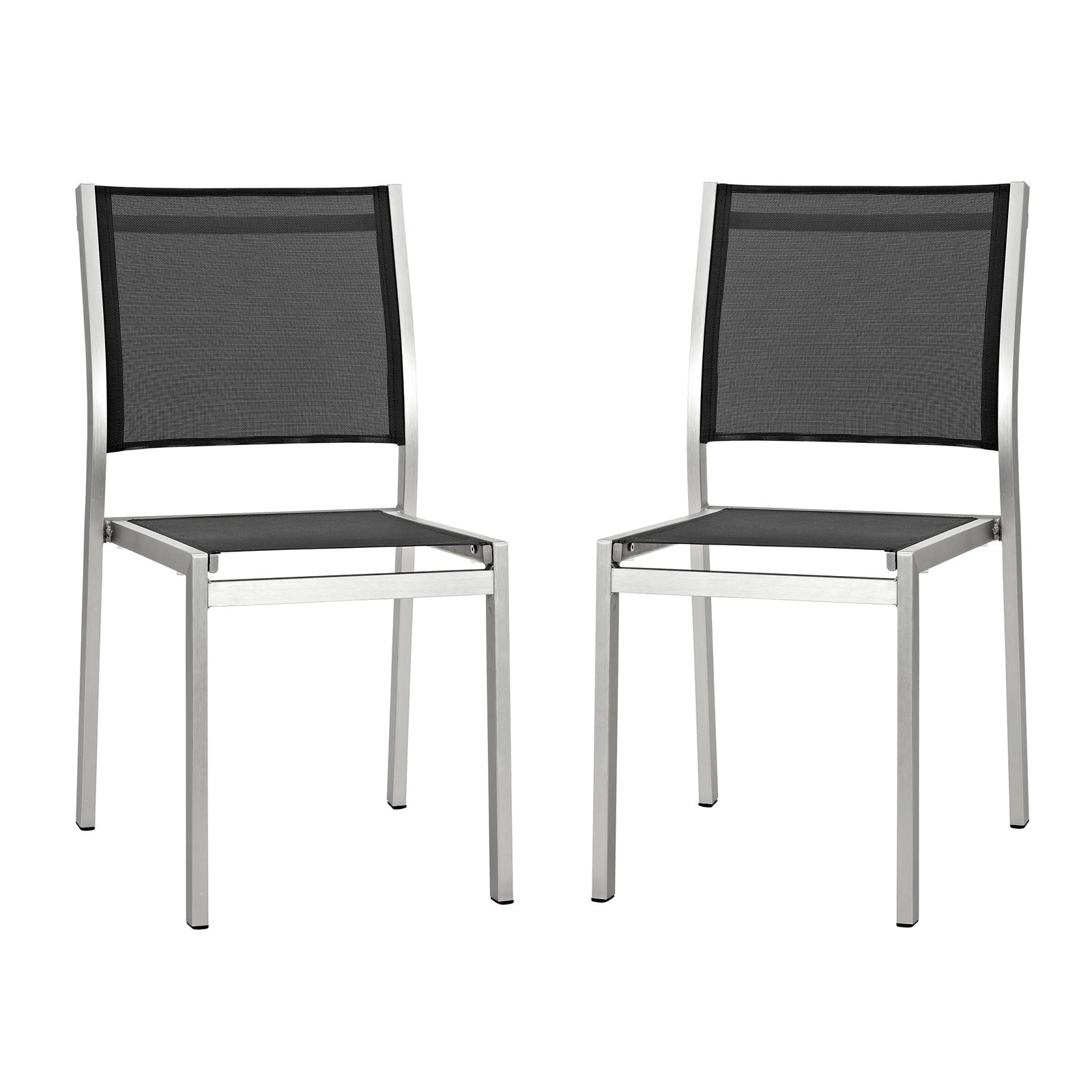 Modway Shore Side Chair Outdoor Patio Aluminum Set of 2 - Silver Black | Outdoor Chairs | Modishstore-2