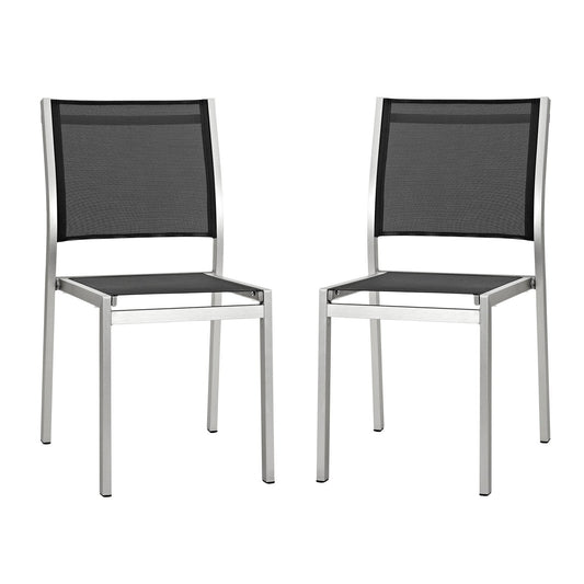 Modway Shore Side Chair Outdoor Patio Aluminum Set of 2 - Silver Black | Outdoor Chairs | Modishstore-2