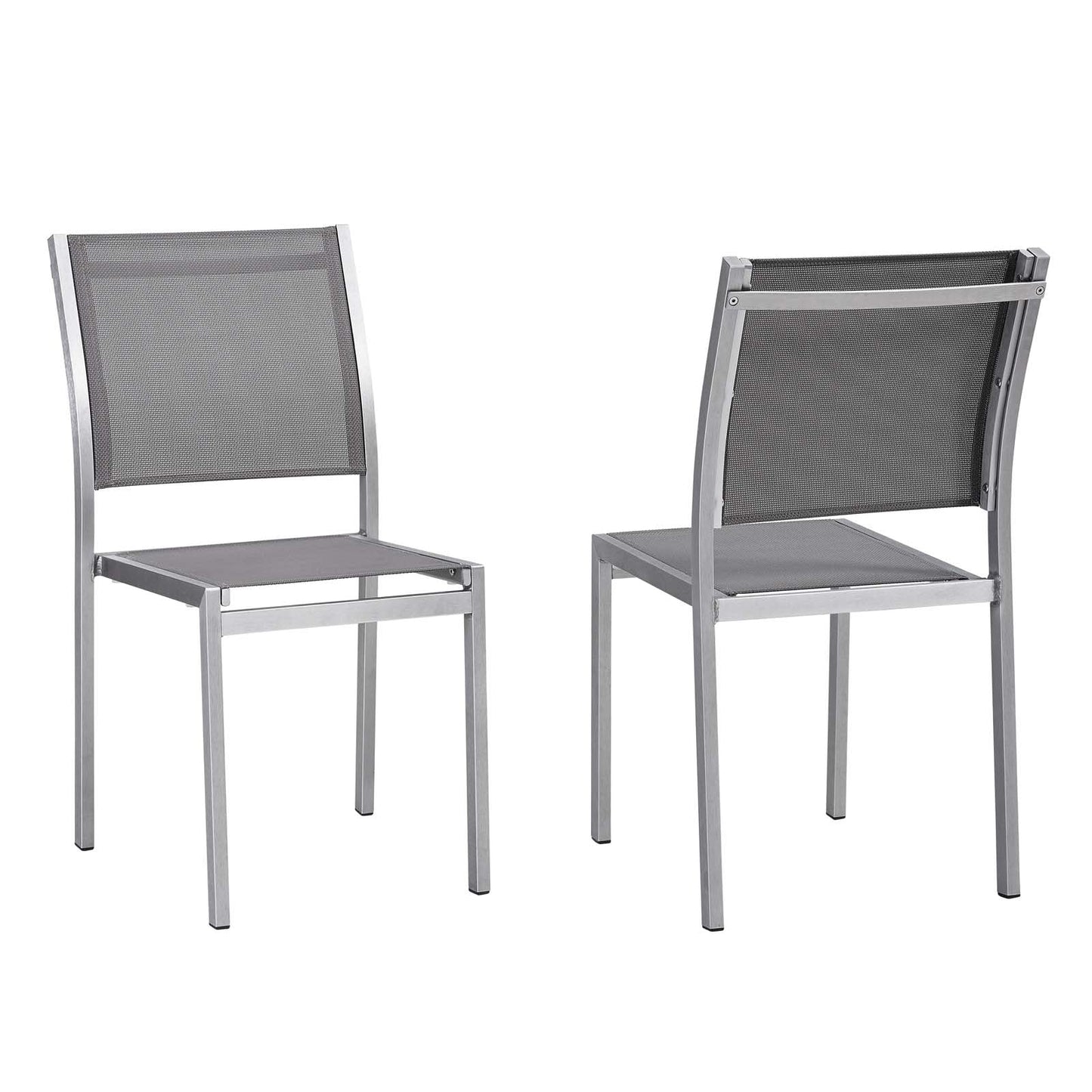Modway Shore Side Chair Outdoor Patio Aluminum Set of 2 - Silver Black | Outdoor Chairs | Modishstore