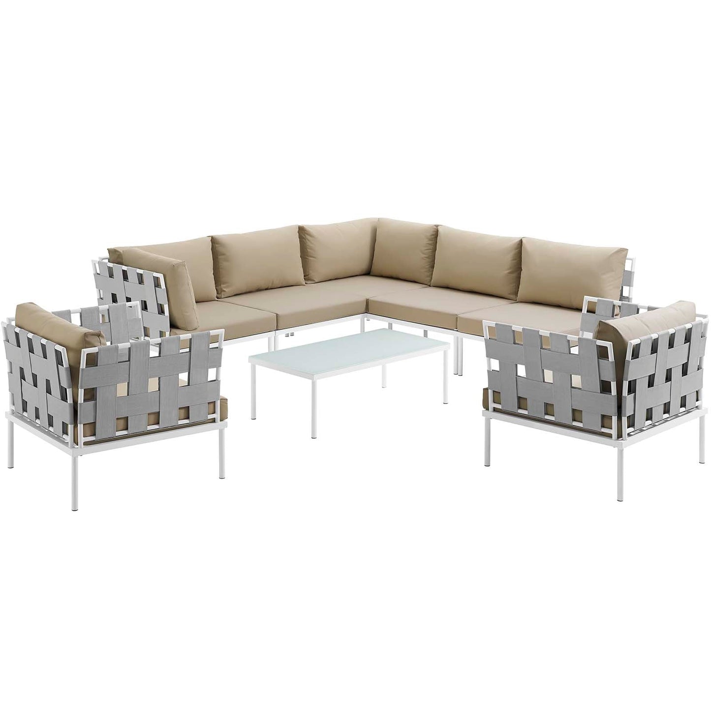 Modway Harmony 8 Piece Outdoor Patio Aluminum Sectional Sofa Set | Outdoor Sofas, Loveseats & Sectionals