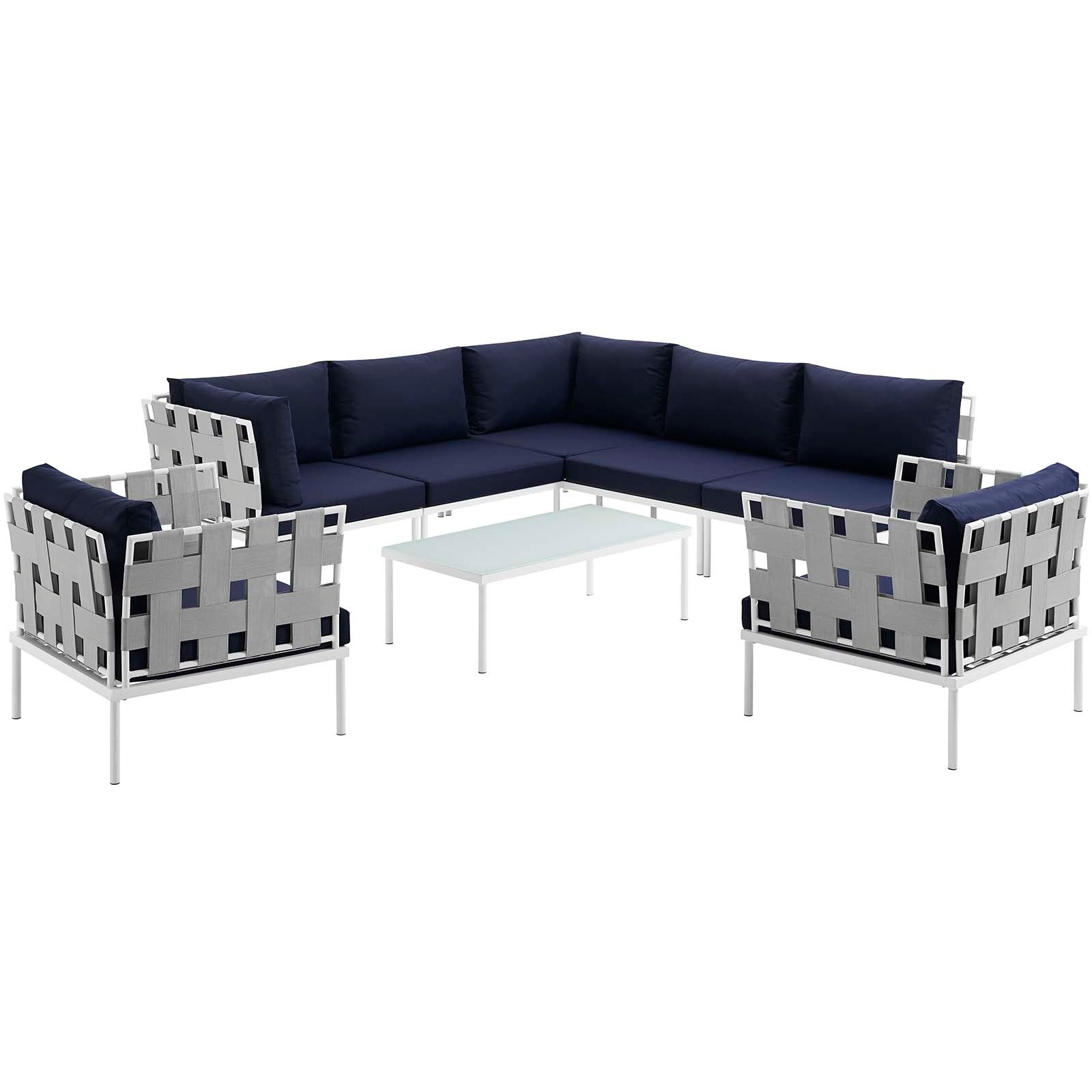 Modway Harmony 8 Piece Outdoor Patio Aluminum Sectional Sofa Set | Outdoor Sofas, Loveseats & Sectionals | 