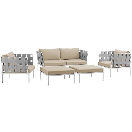 Modway Harmony 5 Piece Outdoor Patio Aluminum Sectional Sofa Set - EEI-2621 | Outdoor Sofas, Loveseats & Sectionals | 