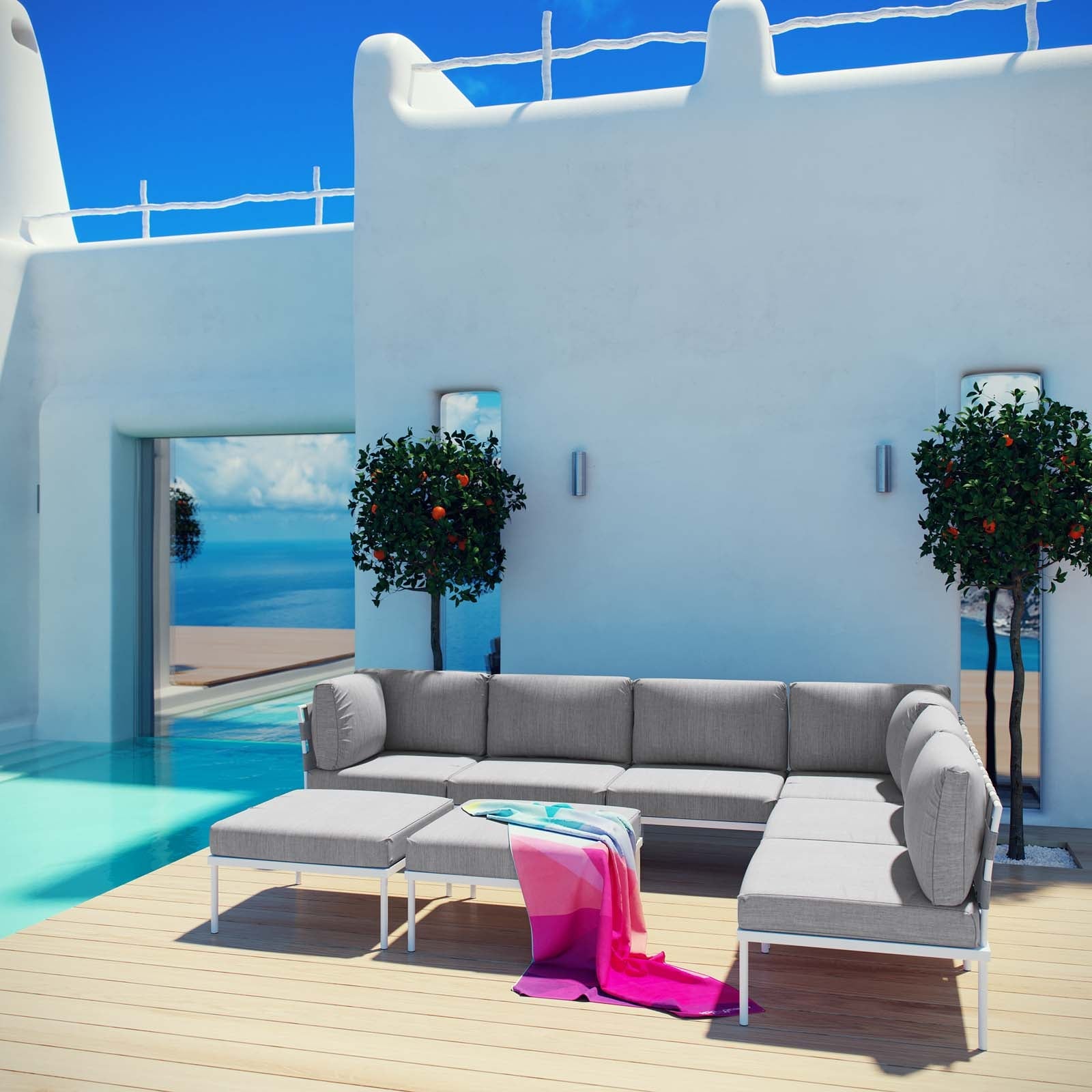 Modway Harmony 8 Piece Outdoor Patio Aluminum Sectional Sofa Set-EEI-2624 | Outdoor Sofas, Loveseats & Sectionals | 