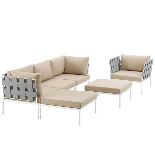 Modway Harmony 6 Piece Outdoor Patio Aluminum Sectional Sofa Set - EEI-2626 | Outdoor Sofas, Loveseats & Sectionals | 