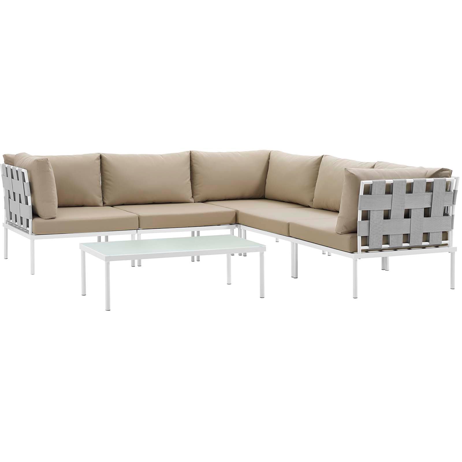 Modway Harmony 6 Piece Outdoor Patio Aluminum Sectional Sofa Set - EEI-2627 | Outdoor Sofas, Loveseats & Sectionals | 