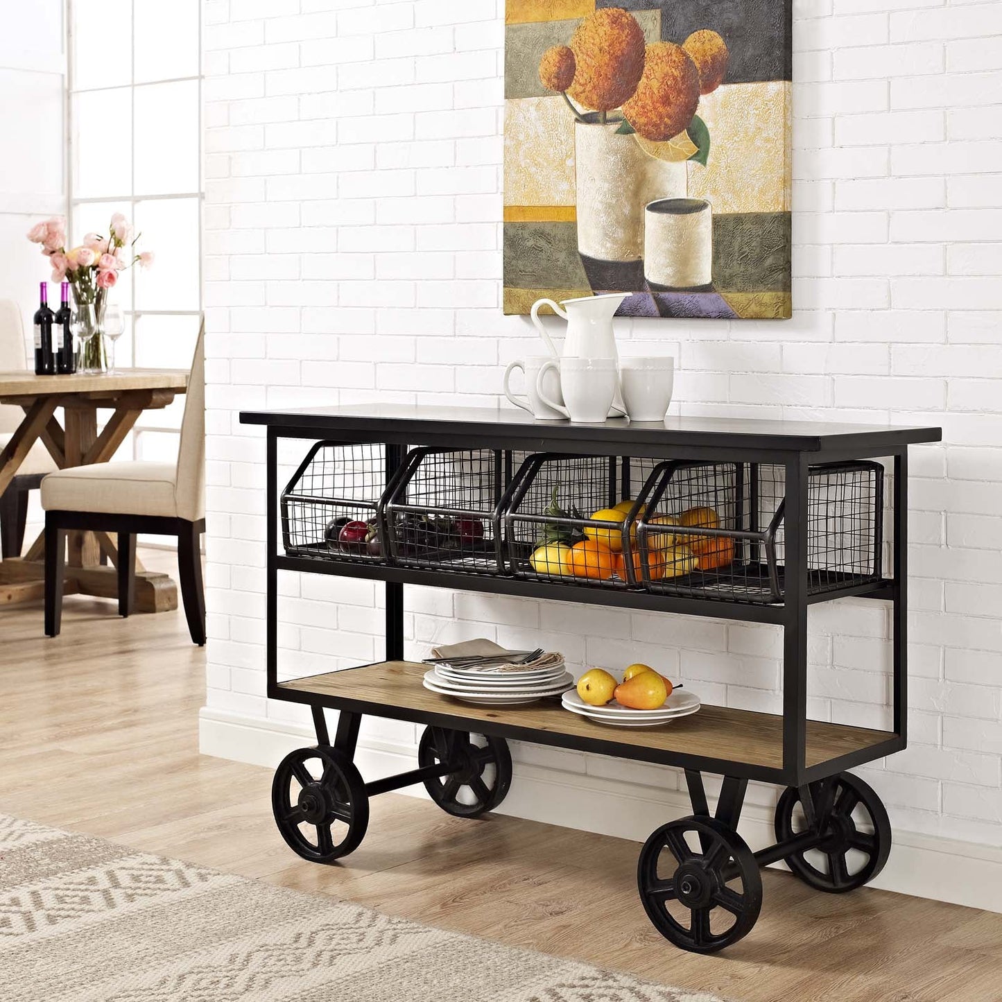 Modway Fairground Serving Stand - Brown | Bar Carts