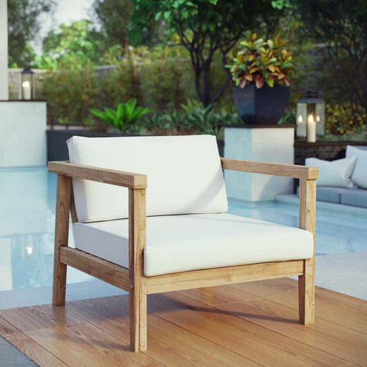 Modway Bayport Outdoor Patio Teak Armchair - Natural White | Outdoor Chairs