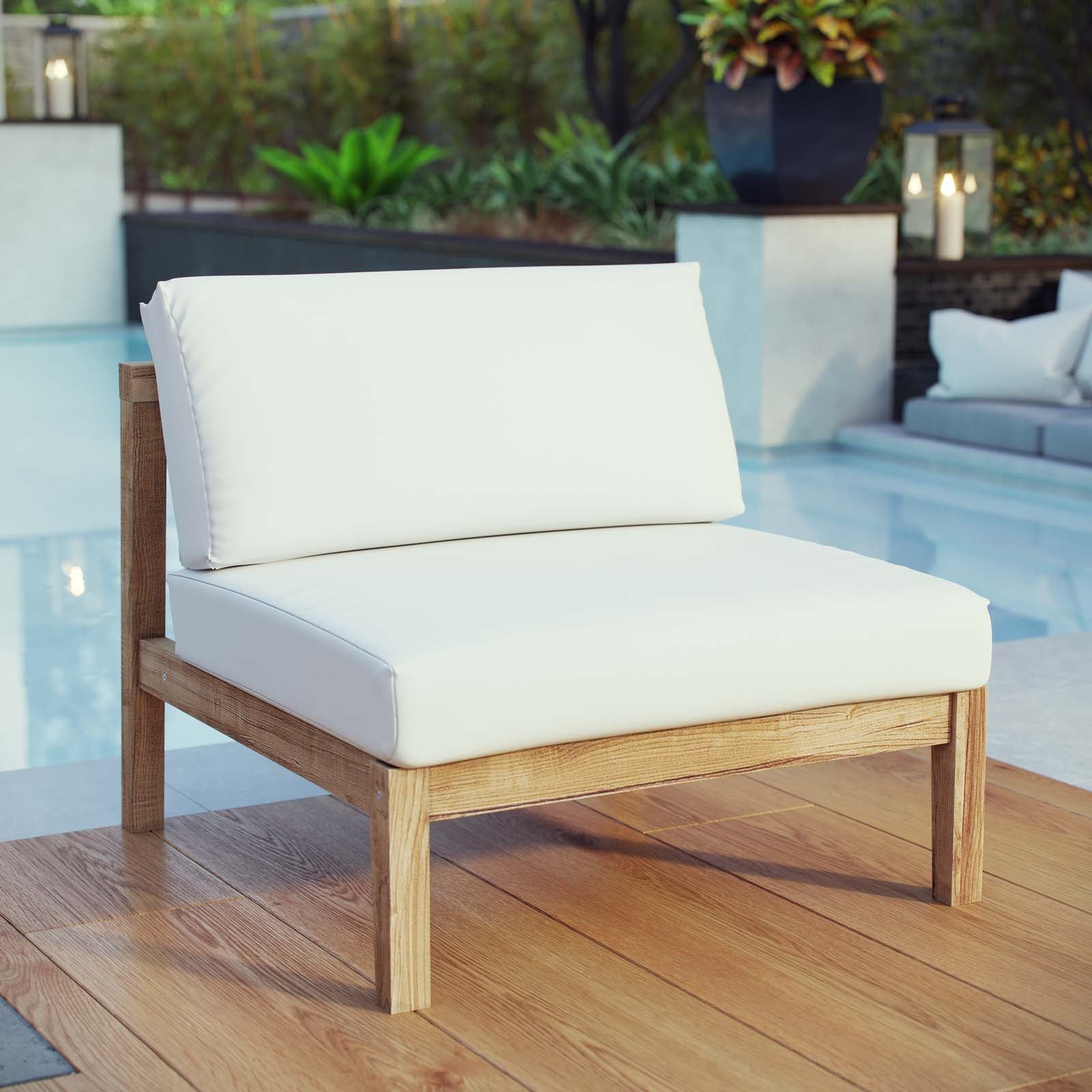 Modway Bayport Outdoor Patio Teak Armless - Natural White | Outdoor Chairs